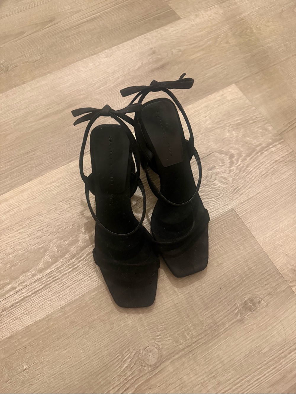 Charles & Keith Black Bow Suede Heels